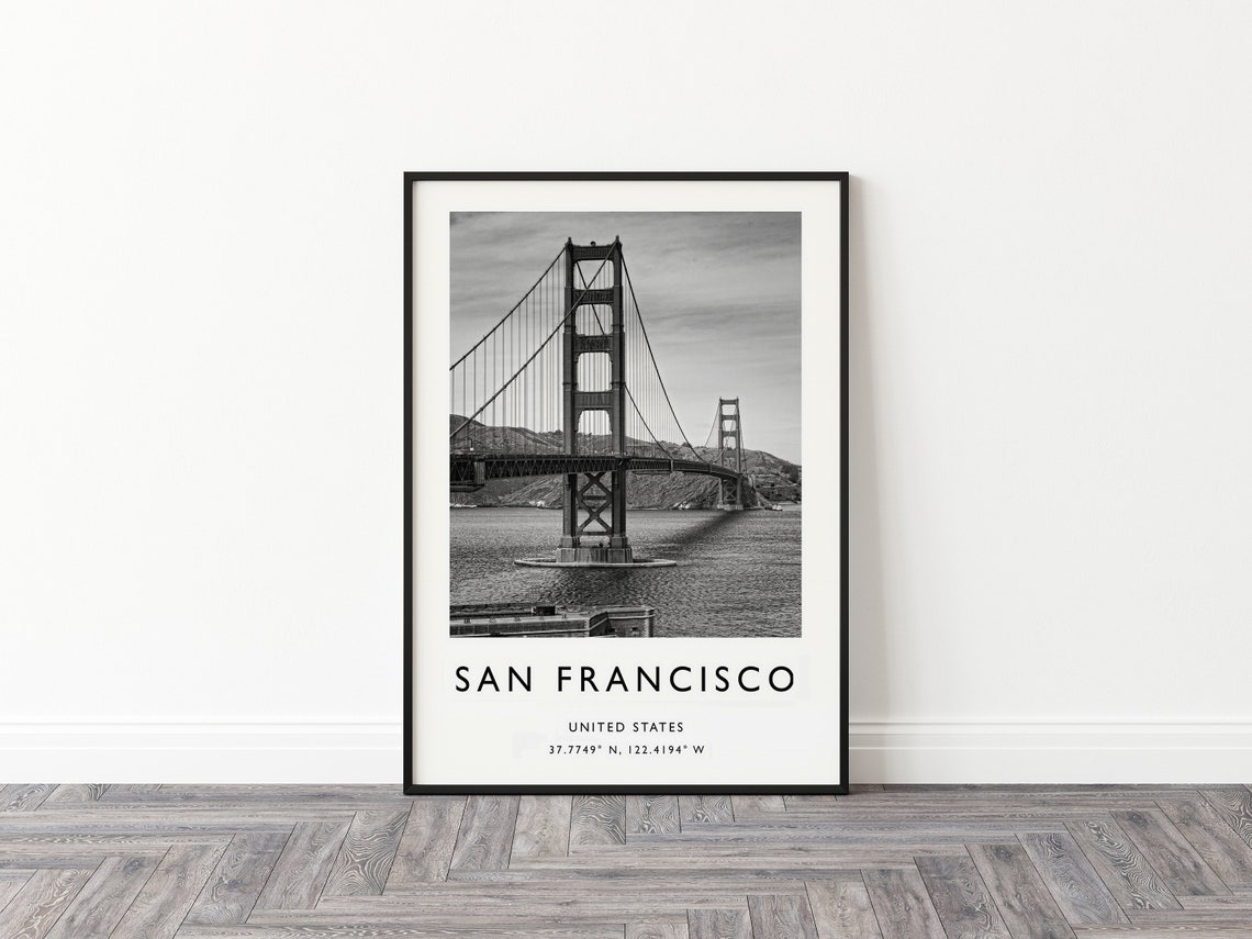 San Francisco Golden Gate Bridge Black White Photo Art Poster - Image 3