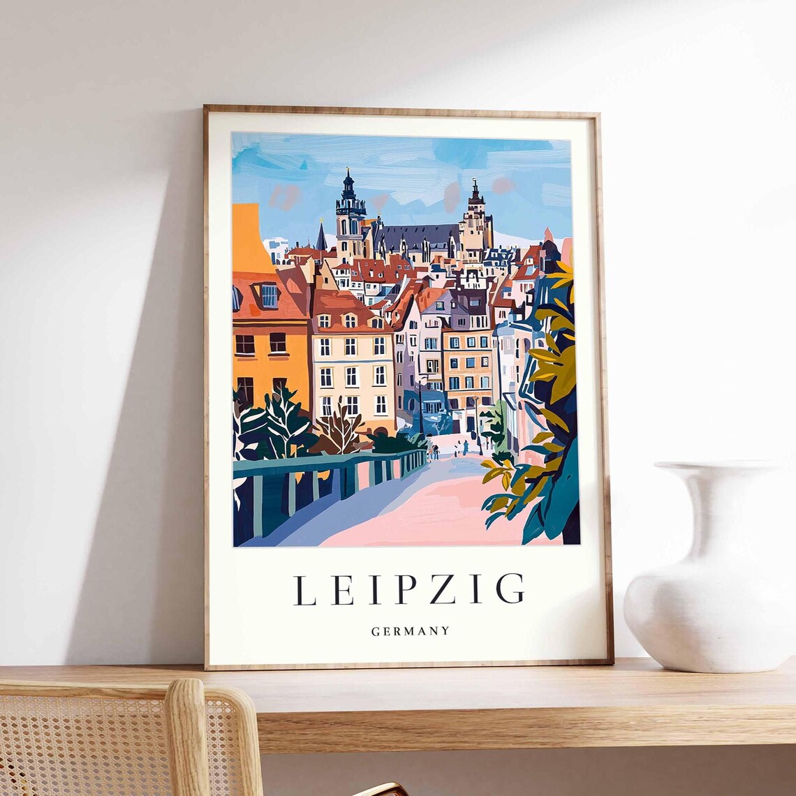 Leipzig Germany Old Town Bridge Pink Walkway Colorful Poster