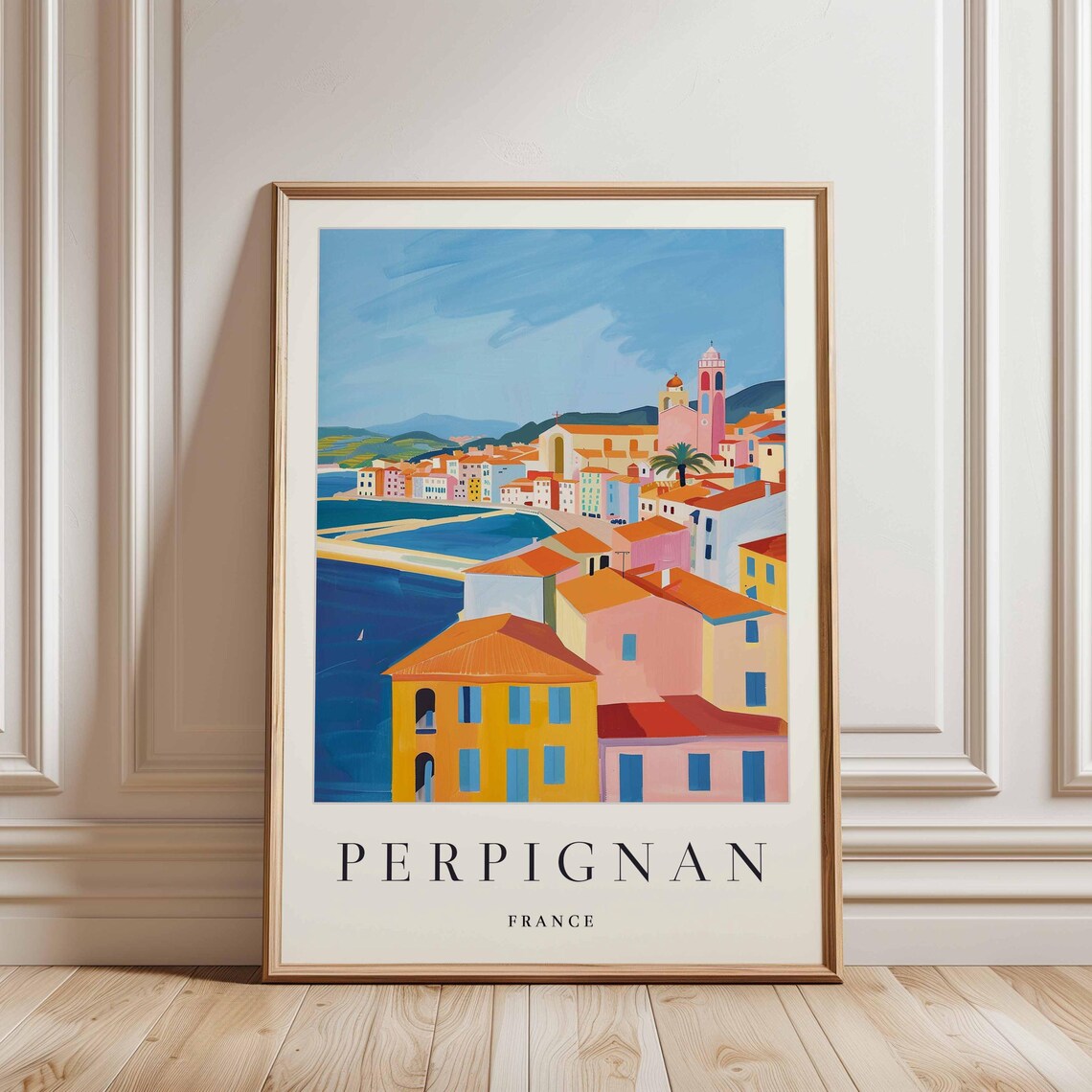 Perpignan France Waterfront Town Church Towers Deep Blue Bay Poster - Image 3