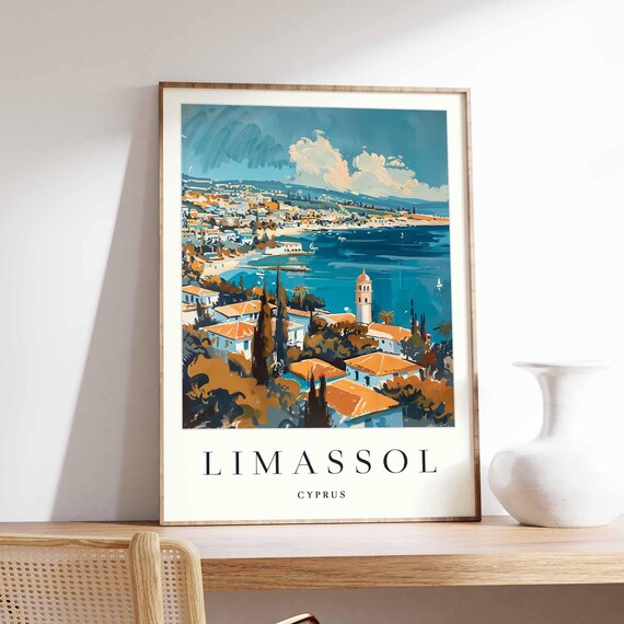 Limassol Cyprus Panoramic Bay View Blue Sea Scenic Travel Poster