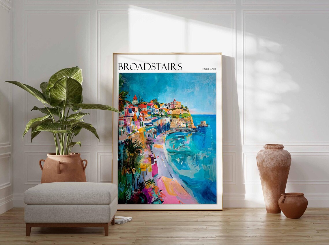 Broadstairs Kent Vibrant Abstract Bay Clifftop Town Turquoise Sea Poster - Image 3