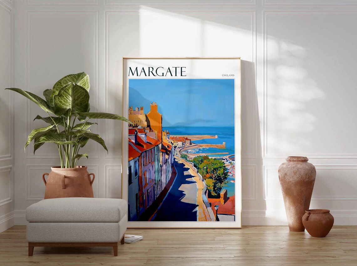 Margate England Steep Old Street to Harbor Orange Buildings Poster - Image 3