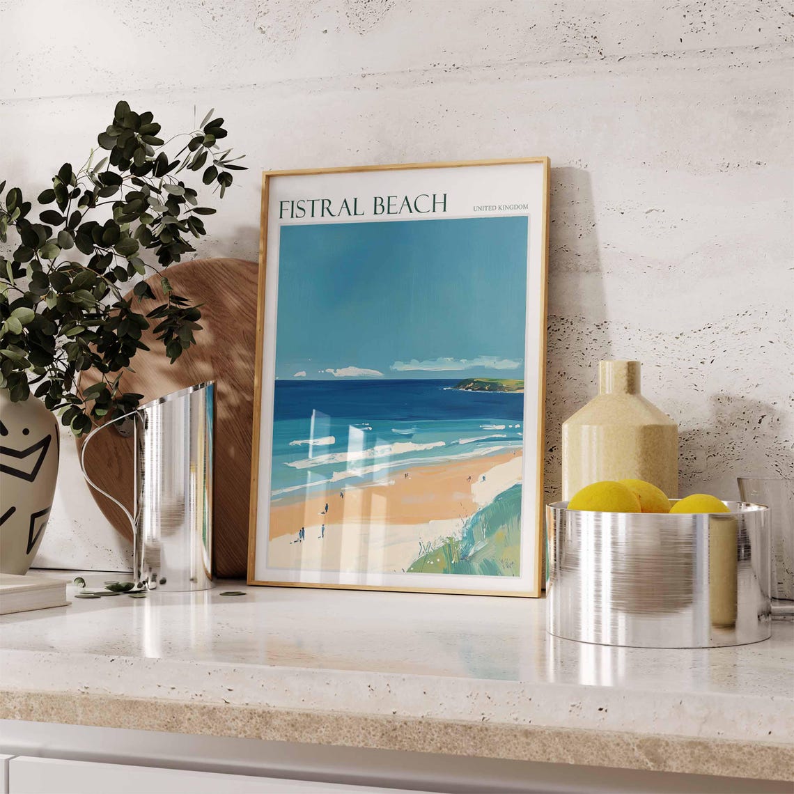 Fistral Beach United Kingdom Long Beach Headland Soft Art Poster - Image 2