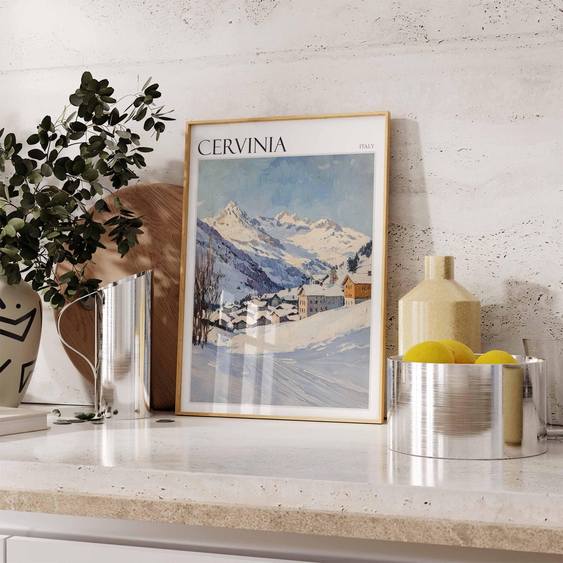Cervinia Italy Soft Village Rooftops Gentle Snowfall Art Poster - Image 2