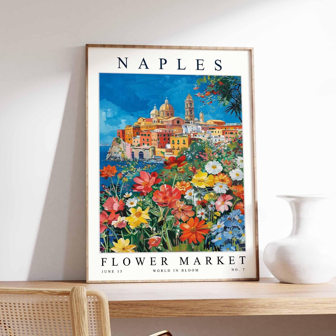 Naples Flower Market Travel Art Italy Coastal Town Bloom Art Poster