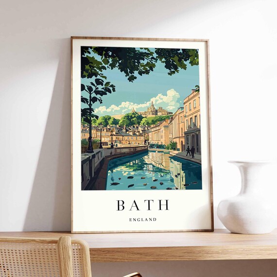 Historic Bath England Georgian River Cityscape Elegant Travel Poster