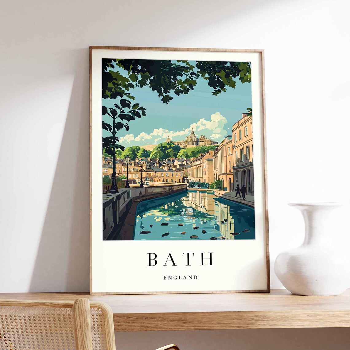 Historic Bath England Georgian River Cityscape Elegant Travel Poster