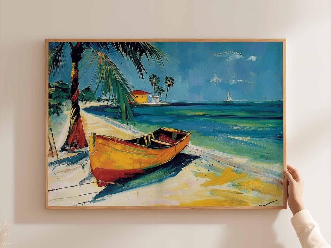 Caribbean Poster Tropical Island Travel Print Beach Wall Art Coastal Home Decor