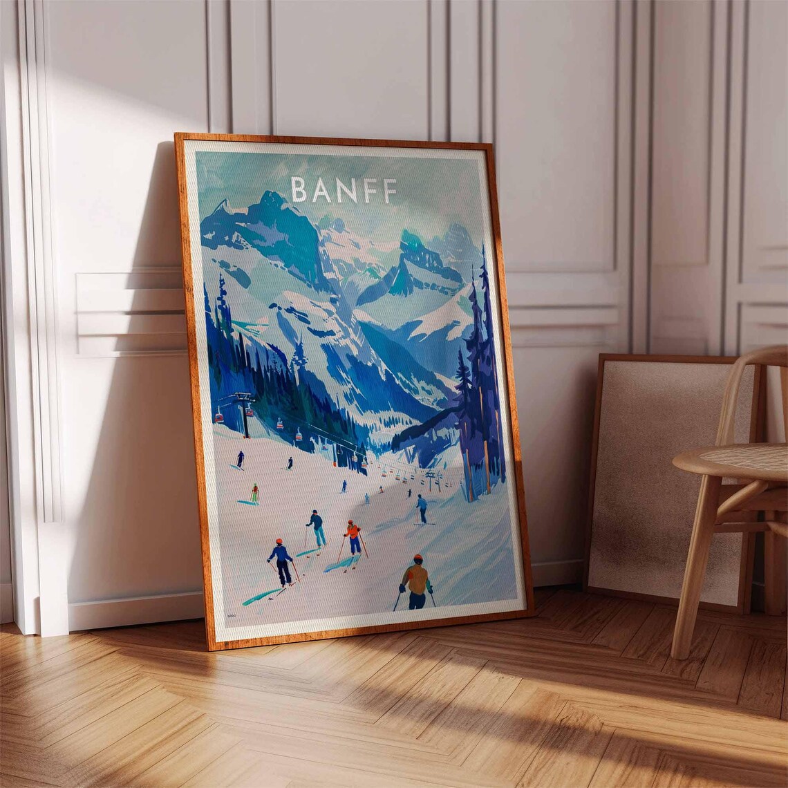 Banff Retro Graphic Skiers Chairlifts Alpine Mountain Poster - Image 2