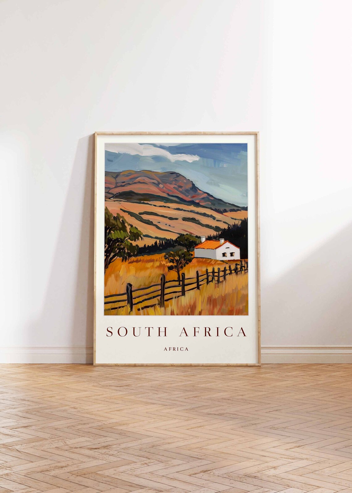 South Africa Golden Grasslands Farmhouse Fence Mountain Africa Poster - Image 2