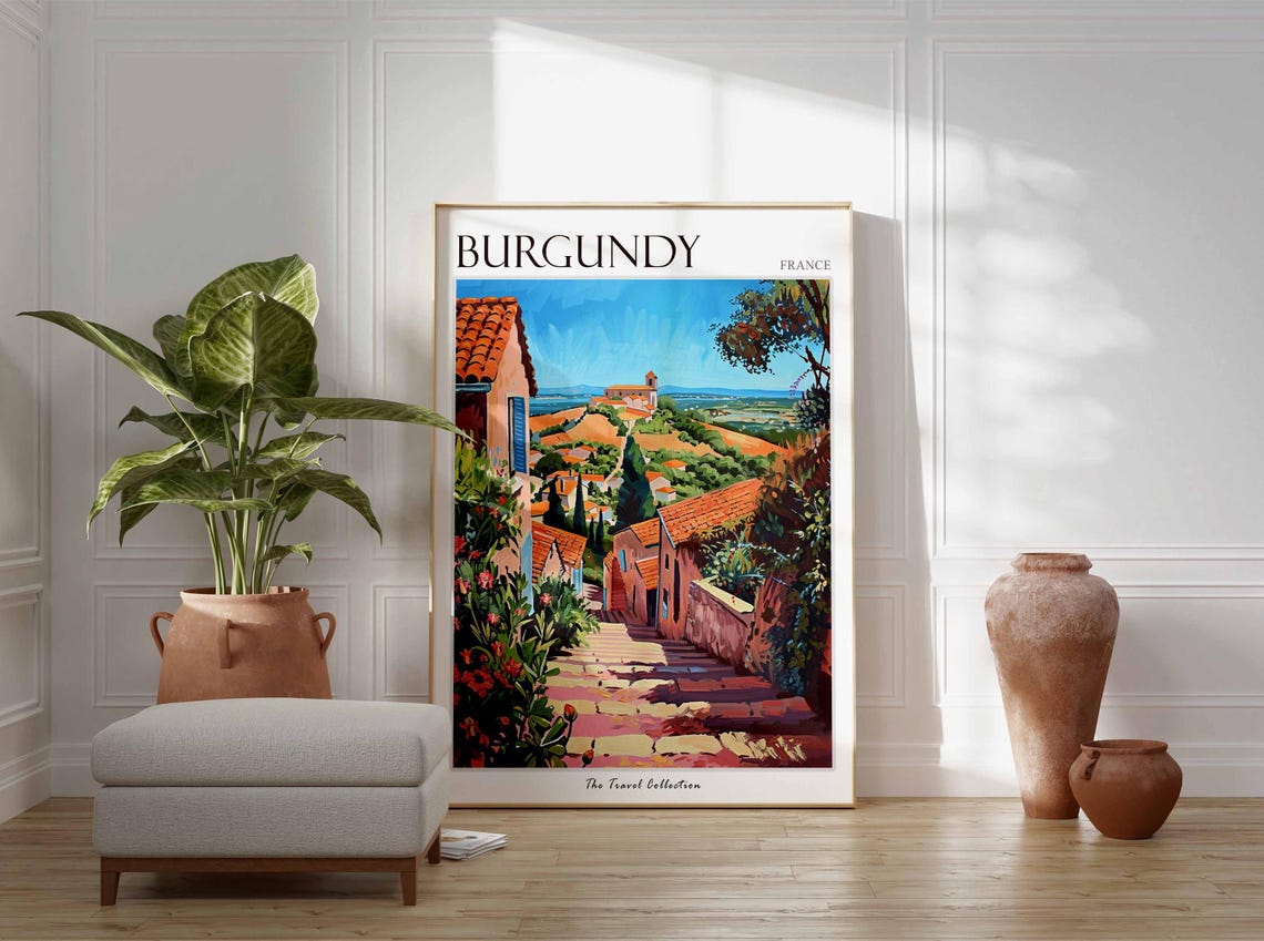Burgundy Poster France Travel Print French Decor Europe Travel Poster European Wall Art Burgundy Gift Burgundy Travel Poster - Image 3
