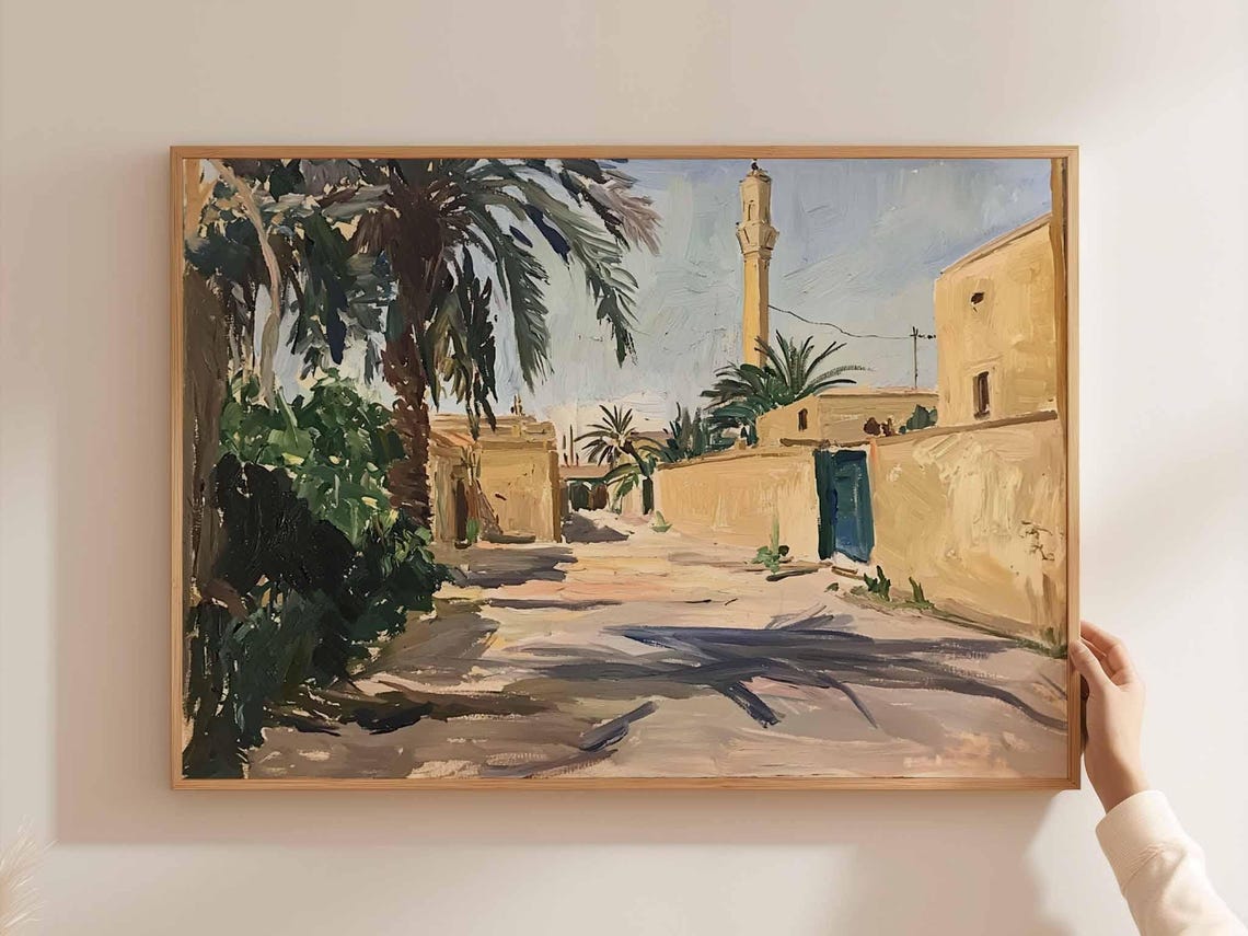 Baghdad Old Street With Minaret Palm Trees Middle East Travel Poster