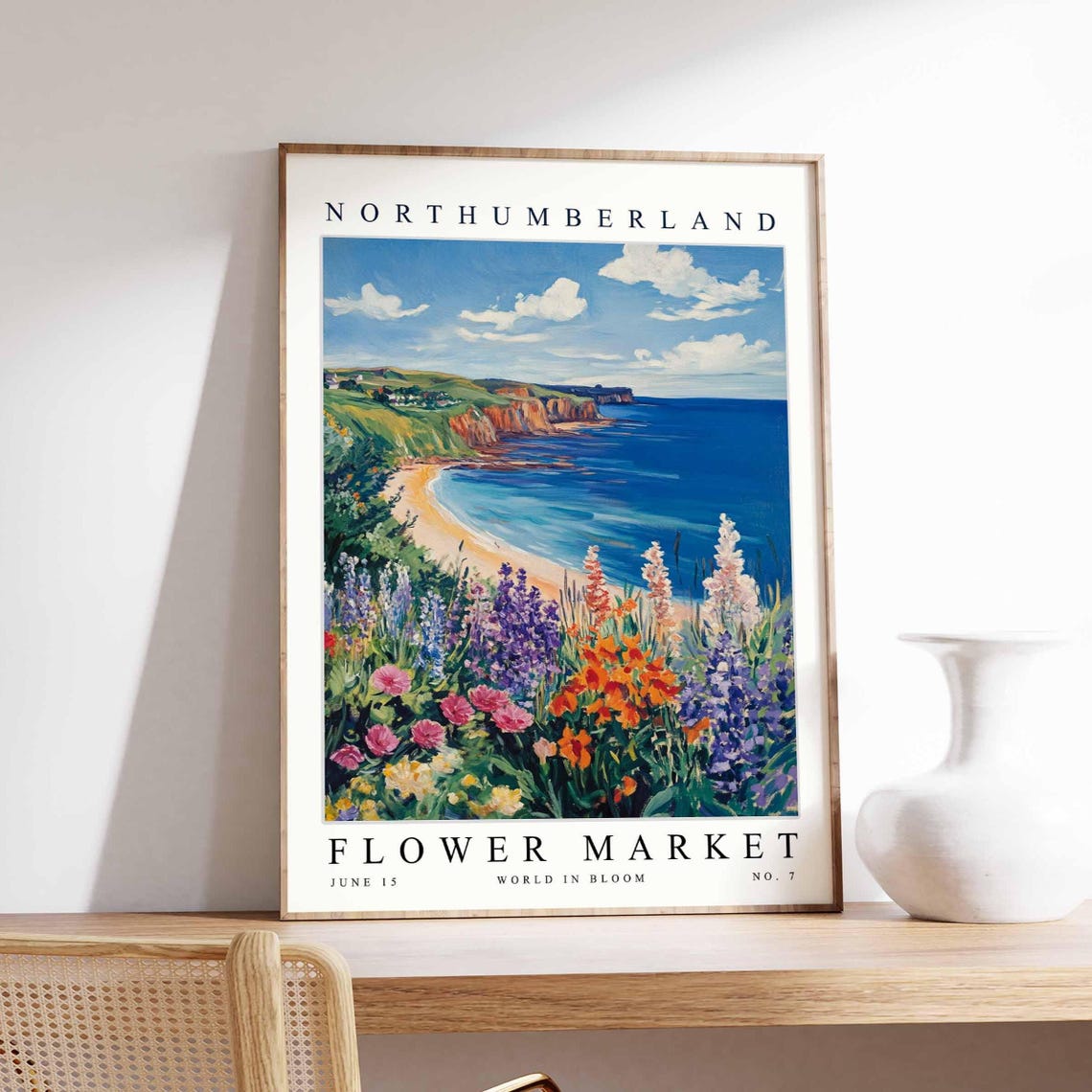 Northumberland Flower Market Red Cliff Beach Cove Art Poster