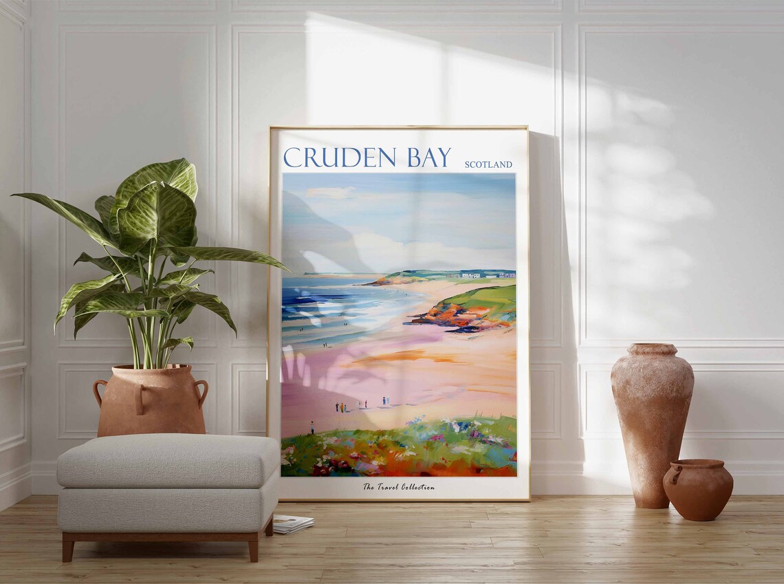 Cruden Bay Scotland Soft Watercolor Beach Scene Travel Poster - Image 3