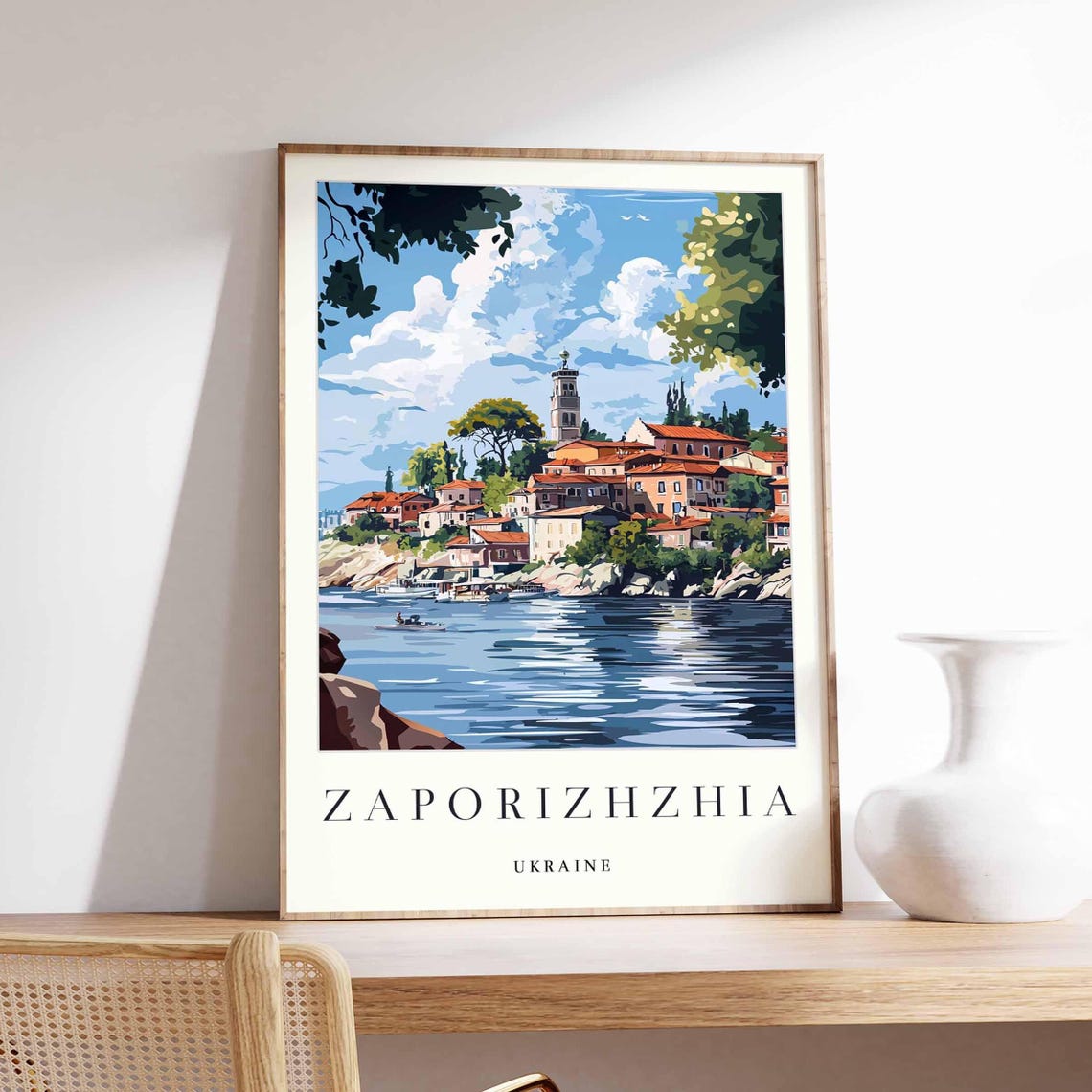 Zaporizhzhia Poster Ukraine Travel Print Ukrainian City Wall Art Dnieper River Decor Zaporizhzhiatravel European Cityscape