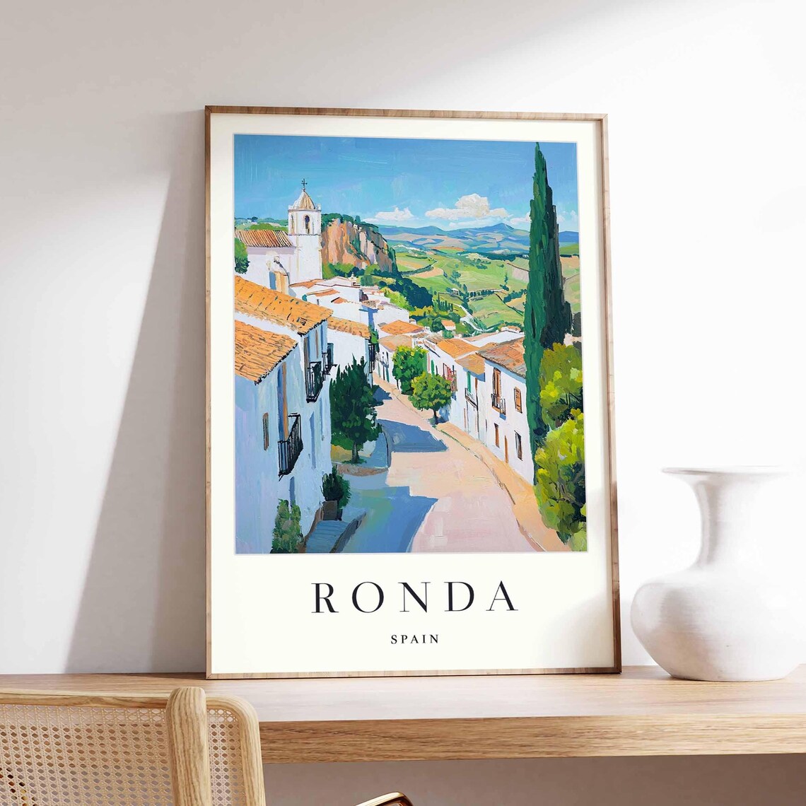 Ronda Spain Poster With Old Church Bell Tower Over Curved Street