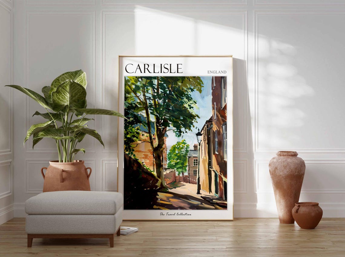 Carlisle England Shady Tree Lined Lane Summer Painting Poster - Image 2