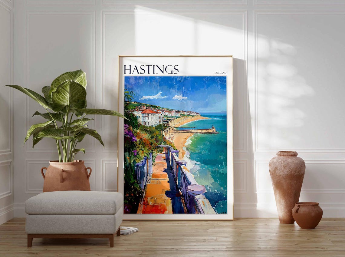Hastings England Promenade Steps Gardens Harbour Arm Beach Poster - Image 3