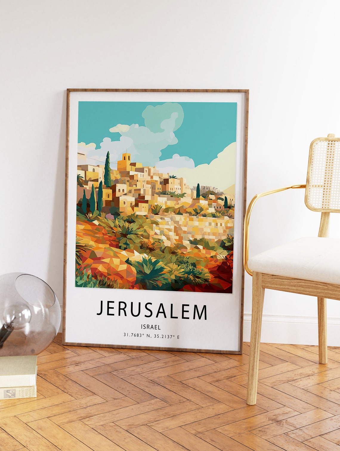 Jerusalem Israel Geometric Old Town Hilltop Art Illustration Poster - Image 2