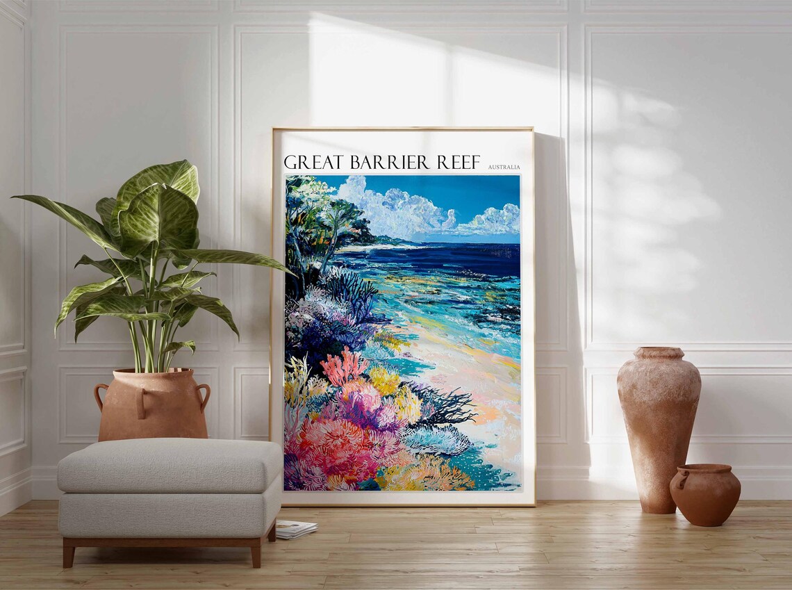 Great Barrier Reef Pink Coral Garden Beach Australia Art Poster - Image 2