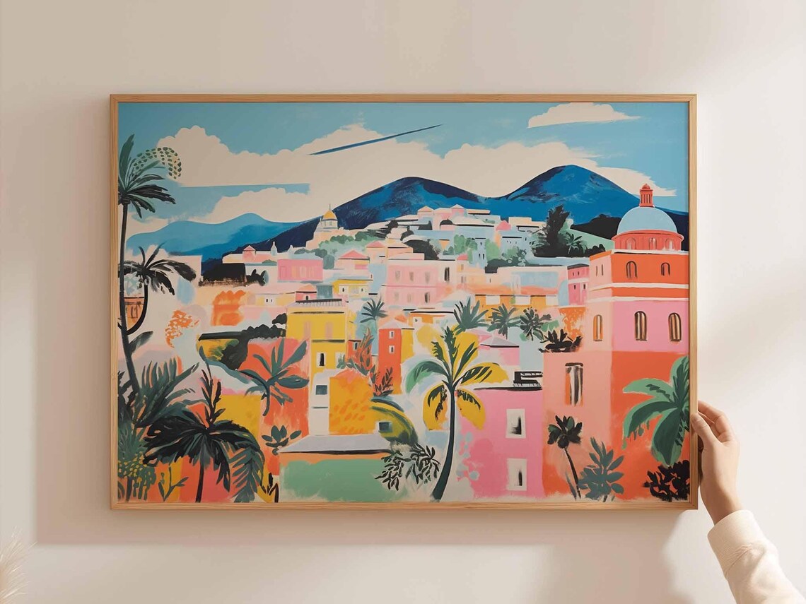 Caracas Coastal Town Pink Church Dome Hillside Illustration Poster