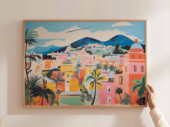 Caracas Coastal Town Pink Church Dome Hillside Illustration Poster