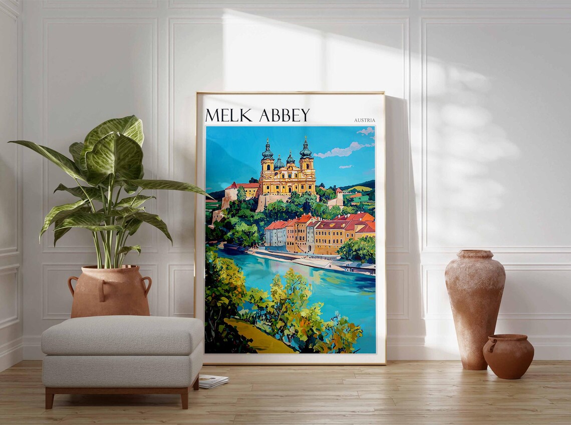 Melk Abbey Austria Golden Abbey Above the River Bend Travel Poster - Image 3