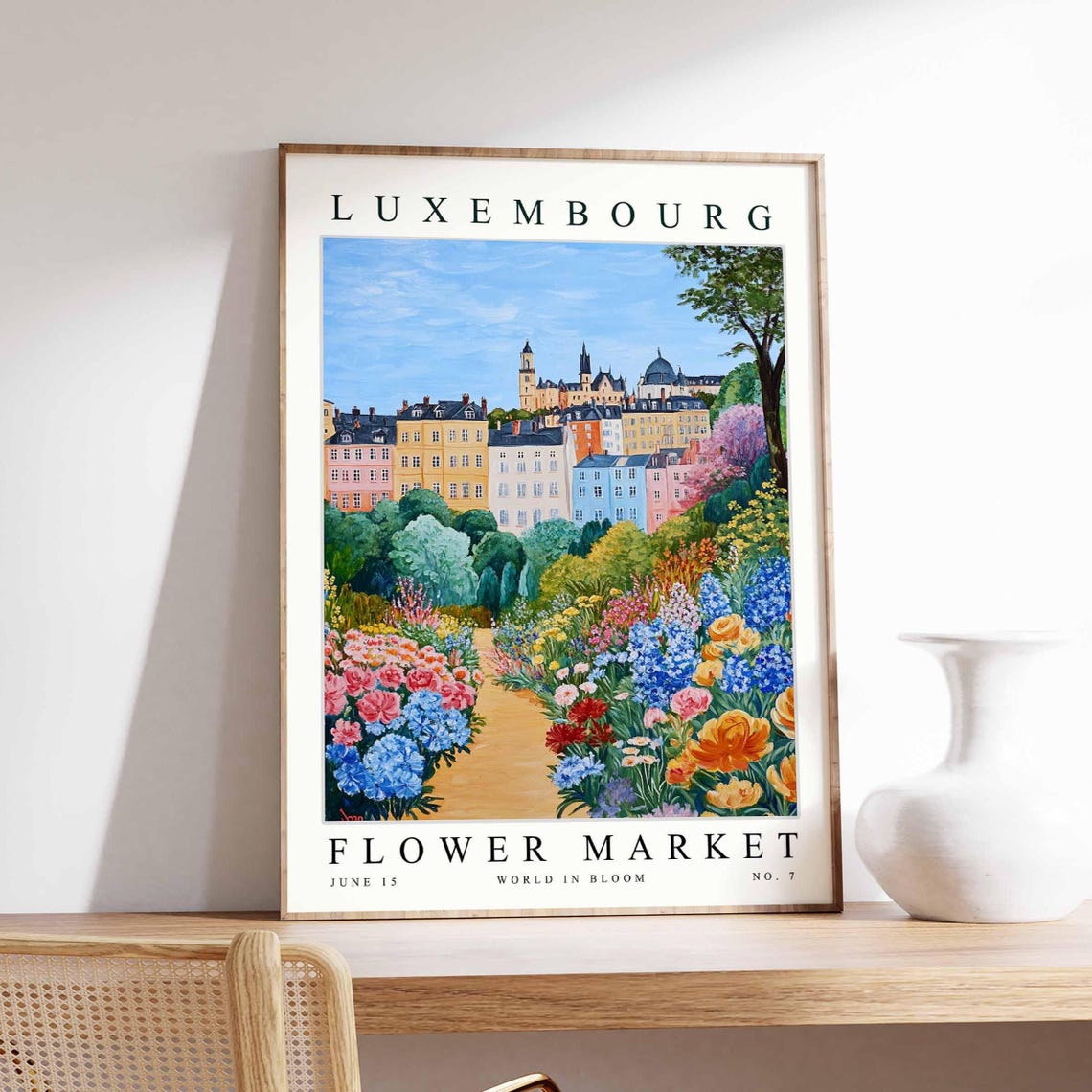 Luxembourg Flower Market Townhouse Garden Delphinium Bloom Art Poster
