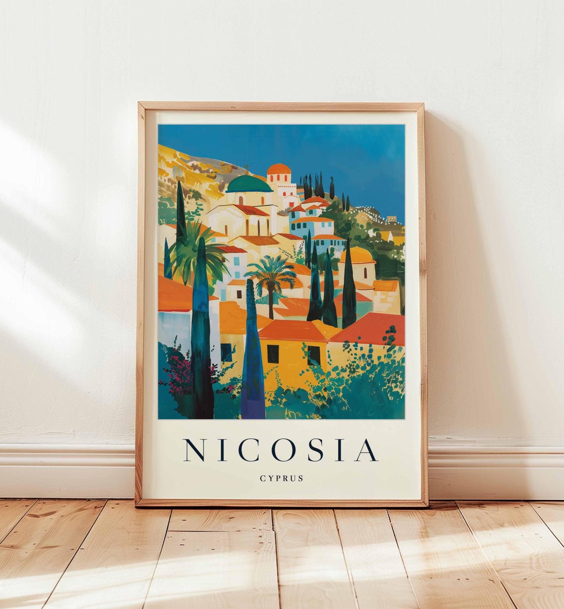 Nicosia Cyprus Hilltop Village Domed Churches Cypress Art Poster