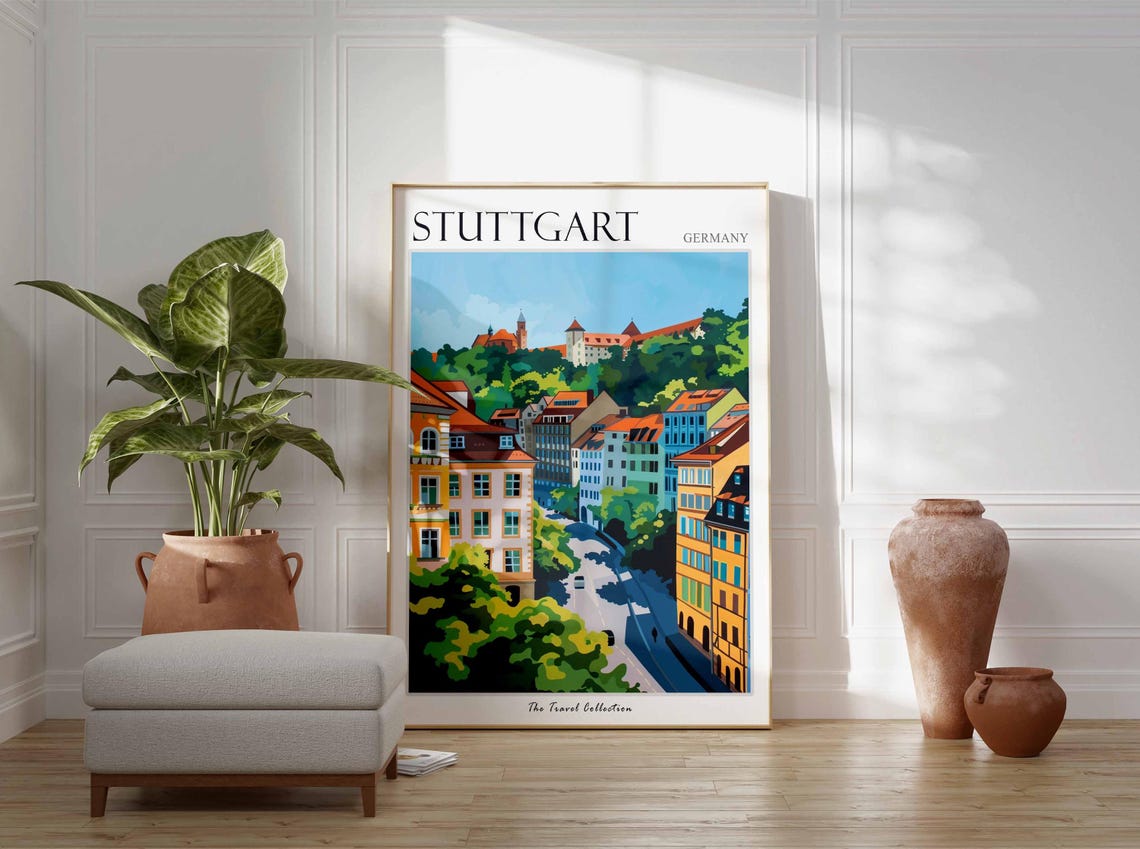 Stuttgart Germany Old Town Castle Colorful Street Travel Poster - Image 3