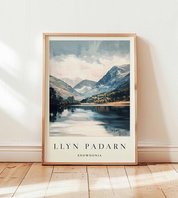 Llyn Padarn Snowdonia Calm Lake Mountain Reflection Watercolor Poster
