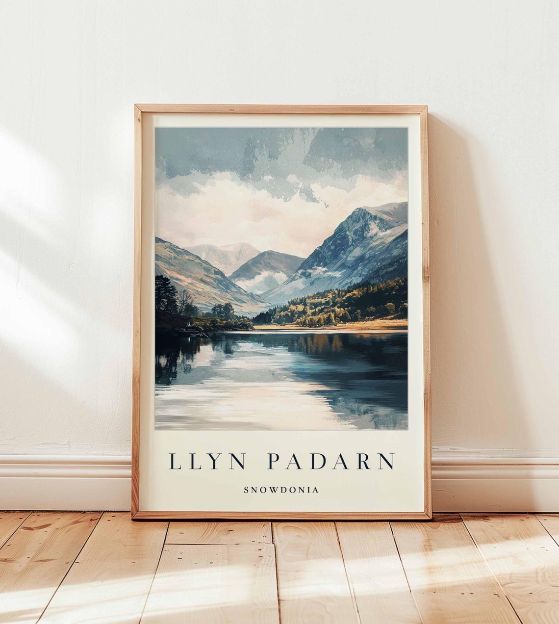 Llyn Padarn Snowdonia Calm Lake Mountain Reflection Watercolor Poster