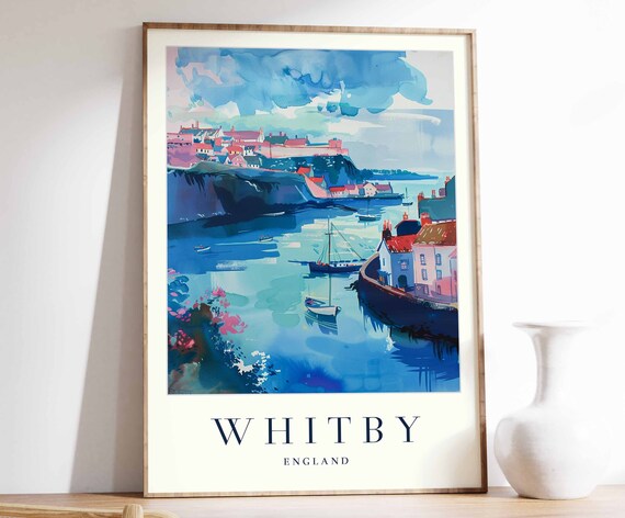 Whitby Poster Whitby Travel Print England Wall Art British Travel Print Tropical Decor Sea Print Whitby Gift Whitby Travel Poster