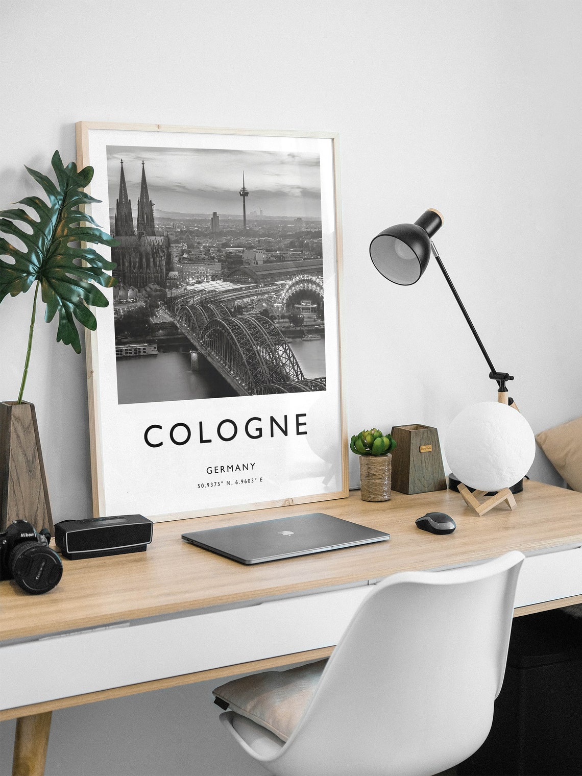 Cologne Germany Black And White Cathedral Bridge Skyline Photo Poster - Image 3