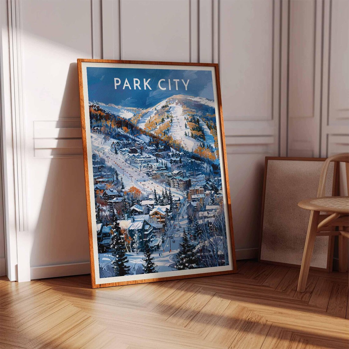 Park City Aerial Town Snowy Peaks Ski Slopes Resort View Poster - Image 3