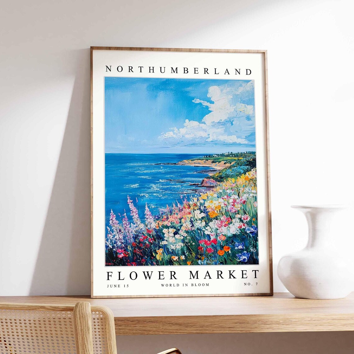 Northumberland Flower Market Sea View Hillside Blooms Poster