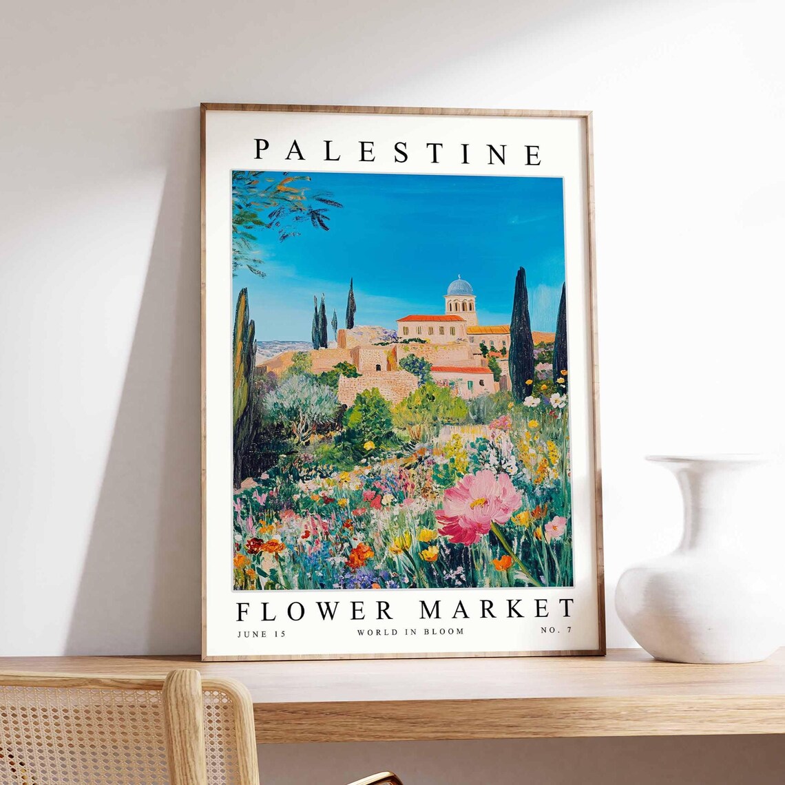 Palestine Flower Market Hilltop Dome Cypress Meadow Blooms Poster
