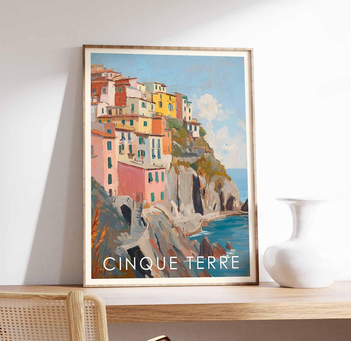 Cinque Terre Cliffside Village Painterly Italy Coast View Poster