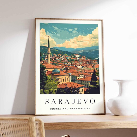 Sarajevo Bosnia And Herzegovina Colorful Skyline Travel Poster