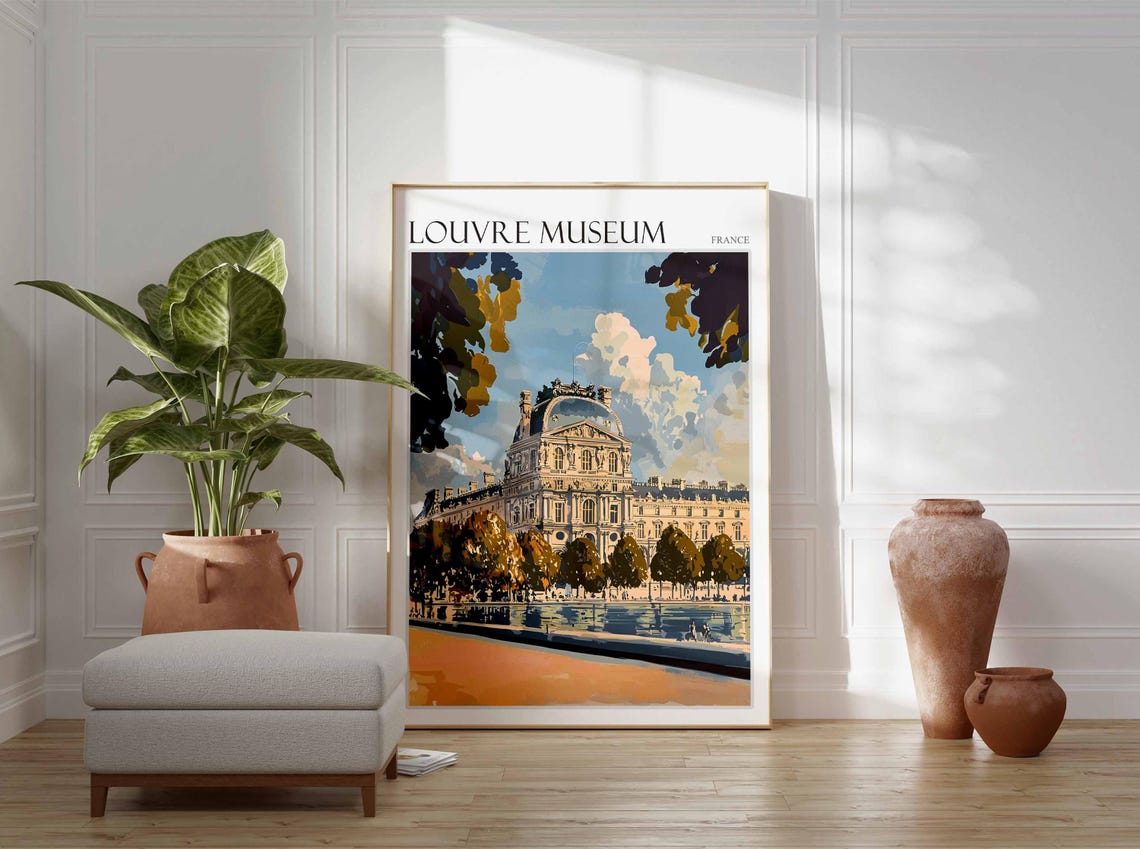 Louvre Museum Poster Louvre Museum Travel Print France Travel Poster Tropical Decor Travel Gift Floral Print Coastal Decor - Image 3