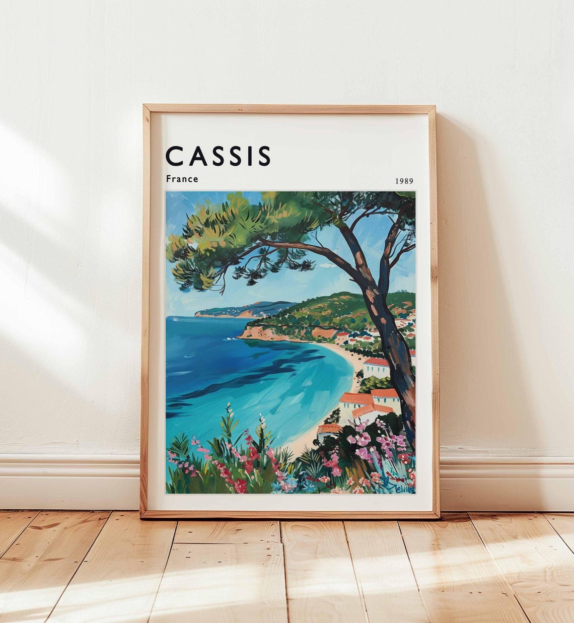 Cassis France 1989 Pine Tree Bay Town View Vintage Coastal Poster