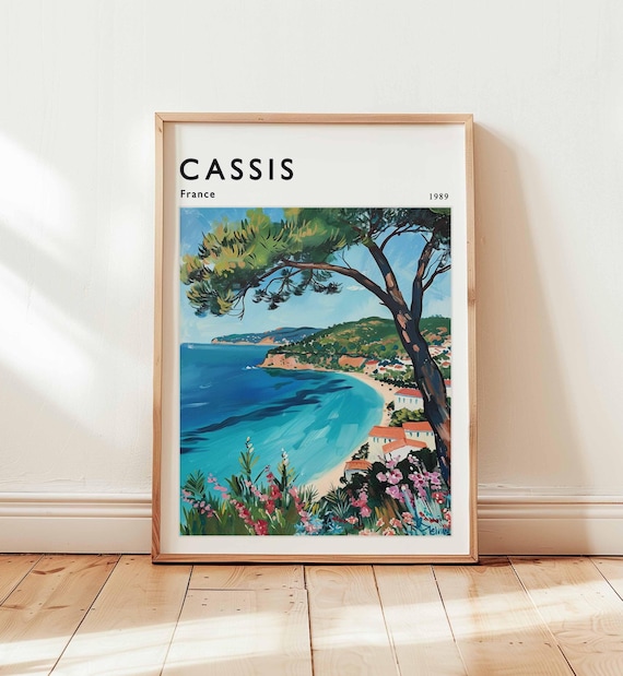 Cassis France 1989 Pine Tree Bay Town View Vintage Coastal Poster
