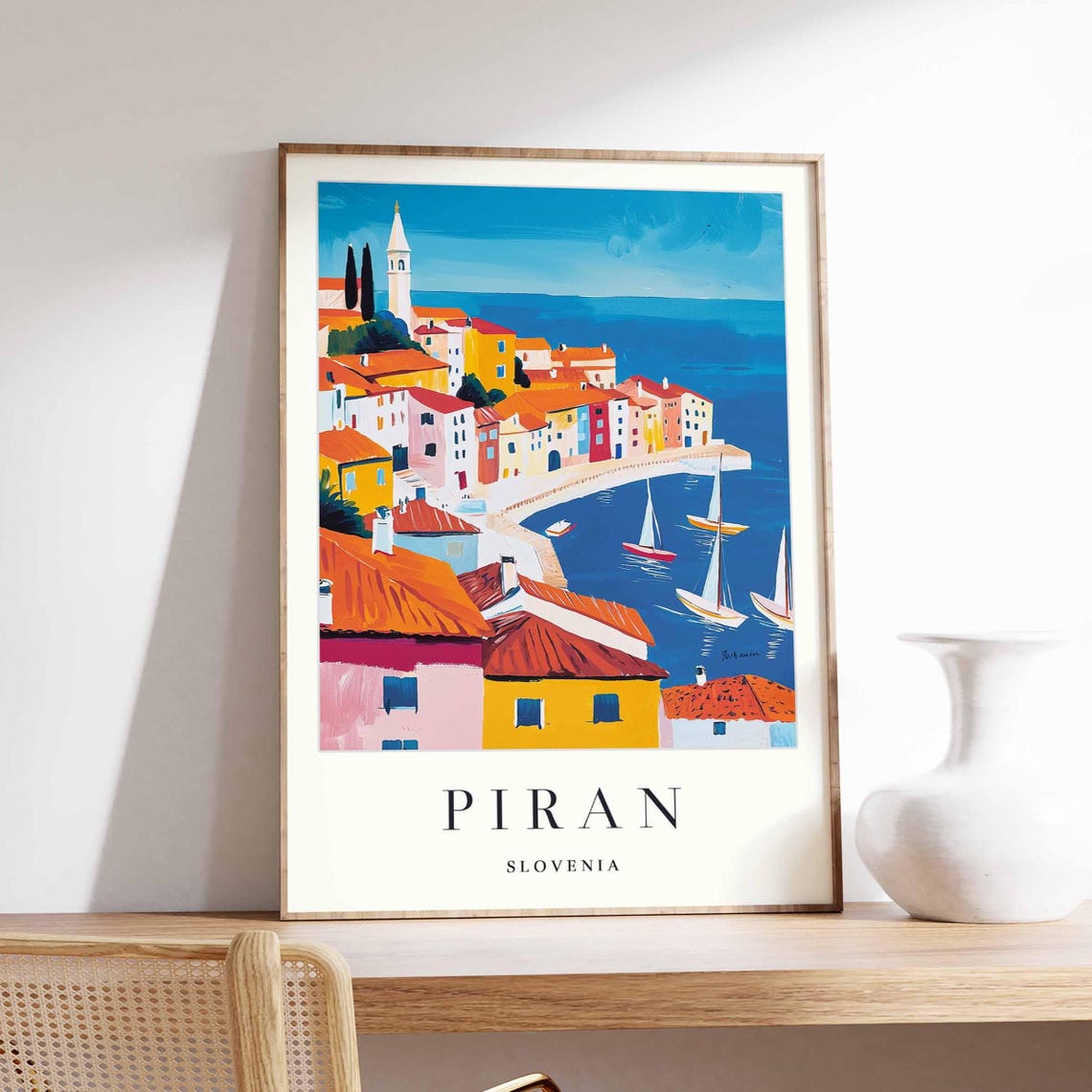 Piran Slovenia Aerial Rooftops Sailboats Adriatic Bay View Poster