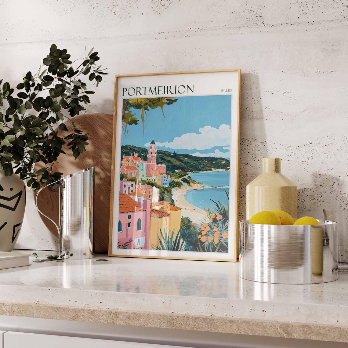 Portmeirion Poster Wales Poster Uk Travel Poster Coastal Wall Art British Decor European Travel Poster Uk Landscape Poster Uk Print - Image 3
