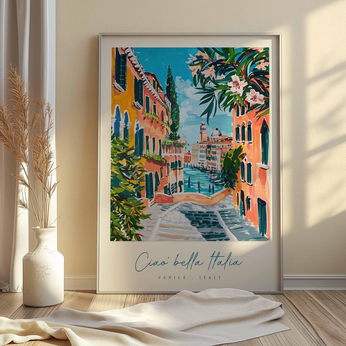 Venice Italy Old Town Alley Cypress Trees Canal Painting Travel Poster - Image 2