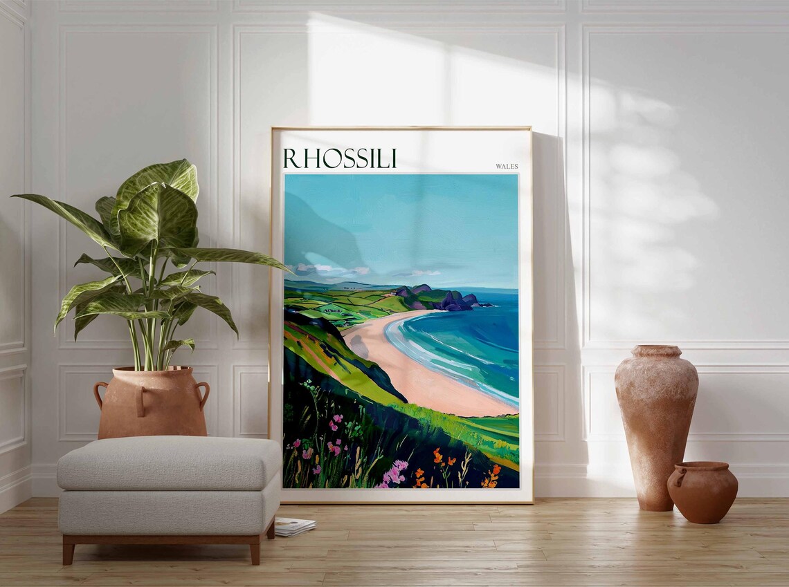 Rhossili Bay Poster Wales Poster Uk Travel Poster Coastal Wall Art British Decor Rhossili Travel Print Rhossili Wall Art Wales Decor - Image 4