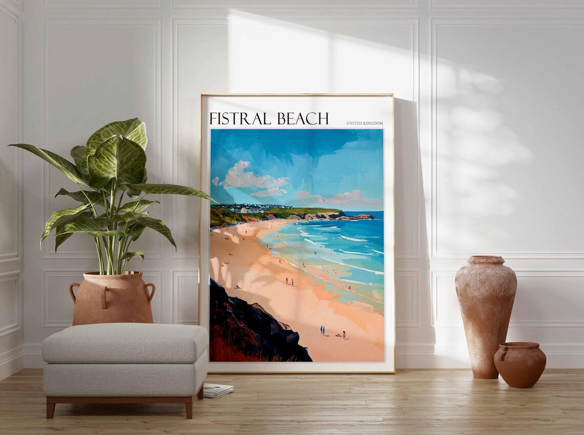 Fistral Beach United Kingdom Sandy Shore Rocky Headland Poster - Image 3