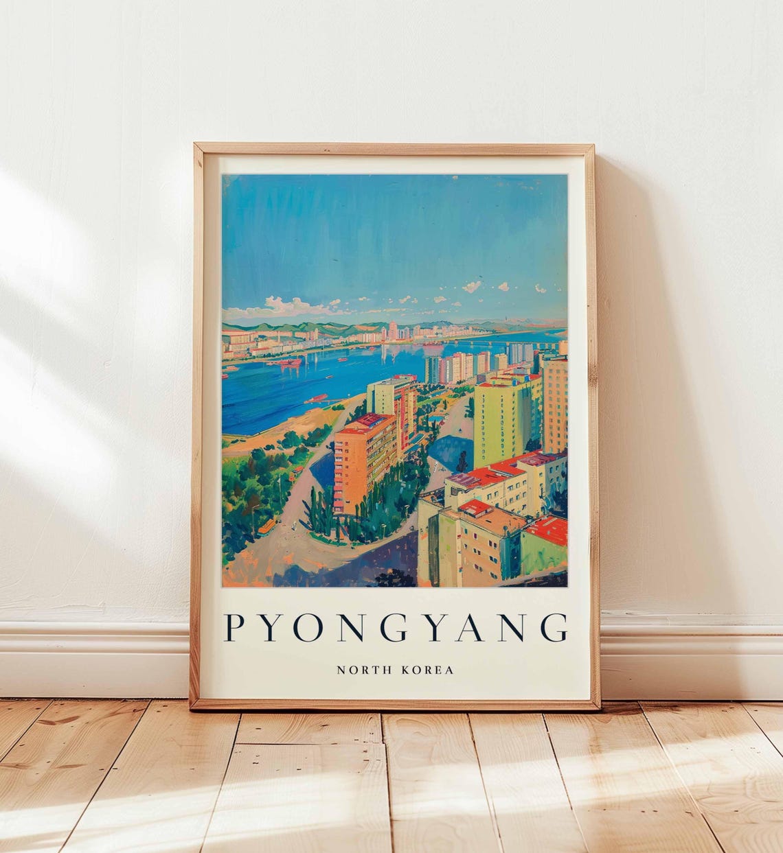 Pyongyang North Korea Riverside City Skyline Scenic Travel Poster