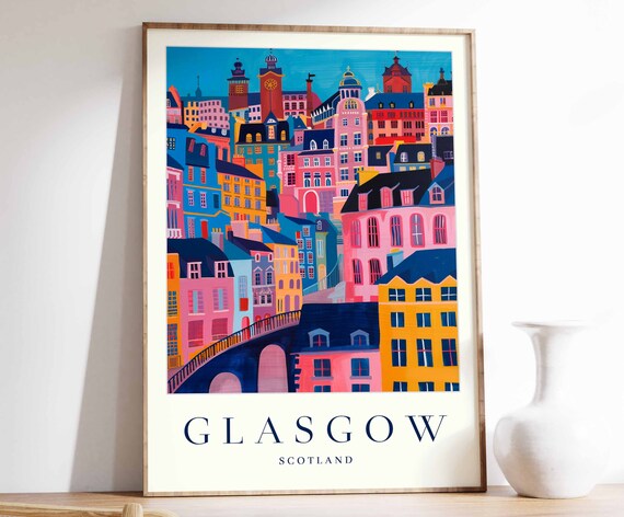 Glasgow Poster Glasgow Travel Print Scotland Wall Art Scottish Decor Tropical Decor City Print Glasgow Gift Glasgow Travel Poster