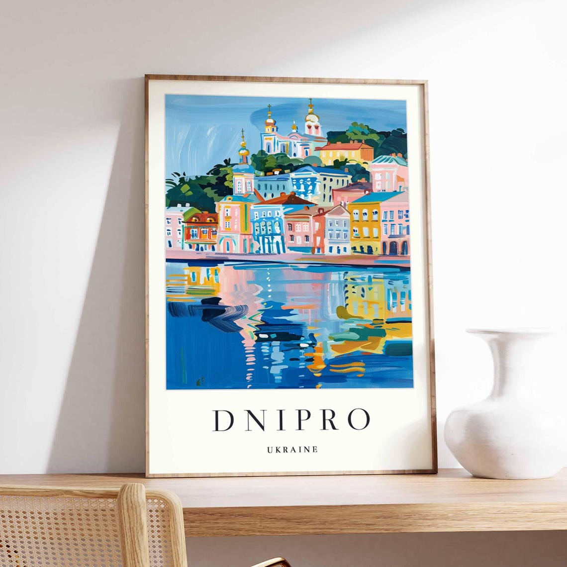 Dnipro Ukraine Riverside Old Town Church Reflections Travel Poster